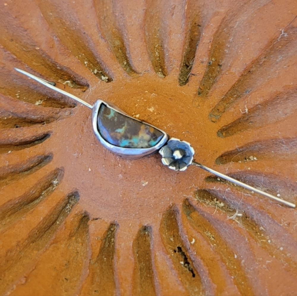 Native American Sterling Turquoise Moon Ear Pin / Cuff / Crawler / Climber